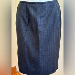 Ralph Lauren Midi Business Attire 100% Wool Skirt With Blue & Gray strip…